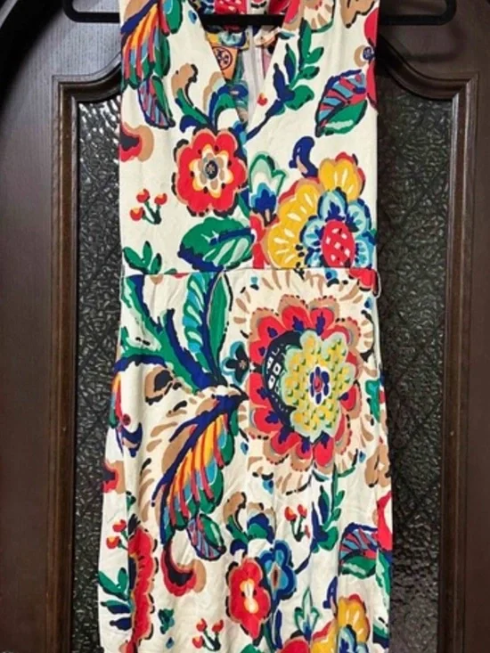 Tory Burch Multicolor Floral Print Dress in Red, Blue, Green - Picture 3 of 9